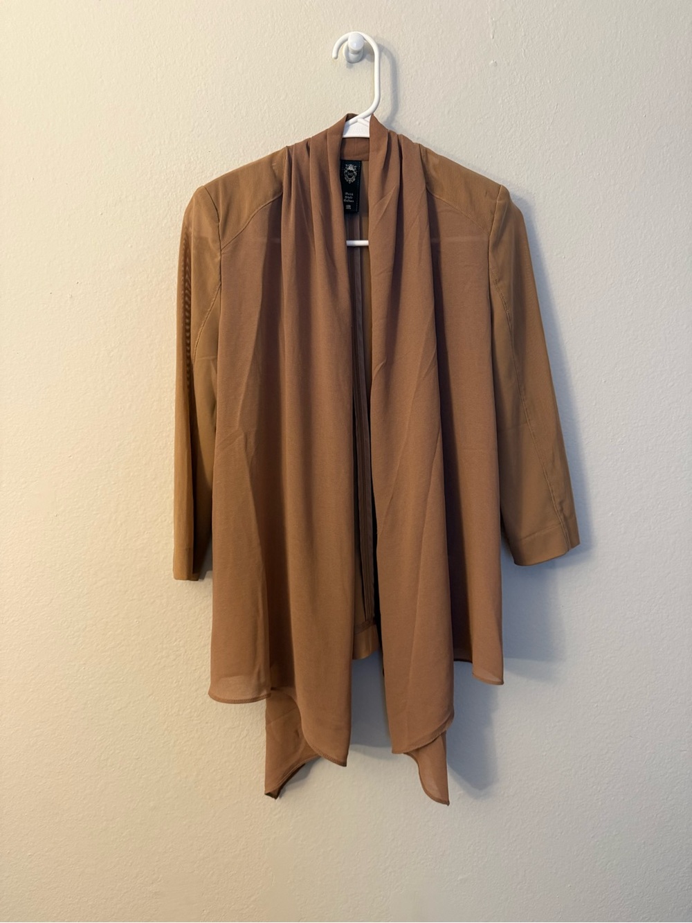 Lightweight Brown Draped Open-Front Blazer